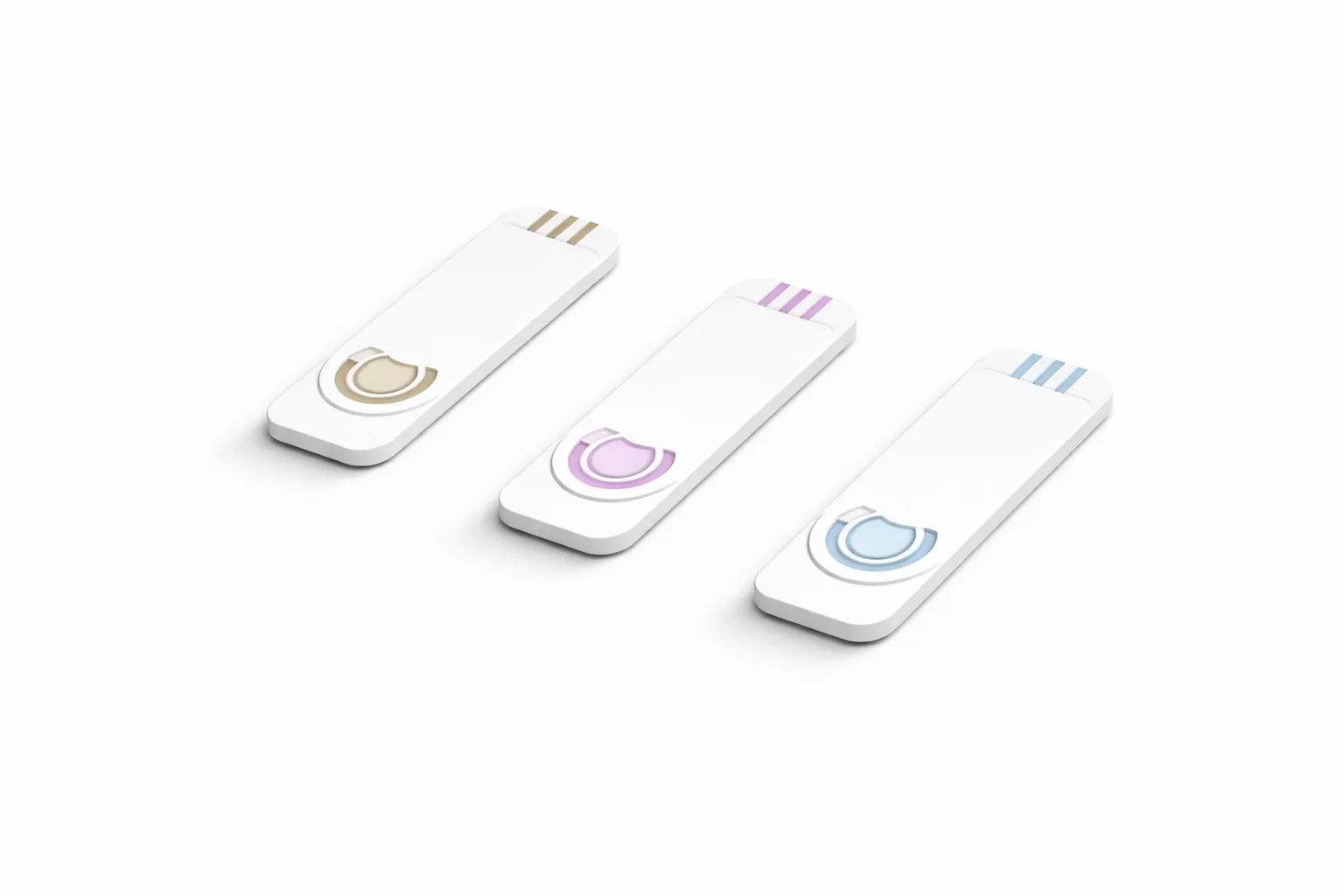 Three single-use AptaSense diagnostic test strips